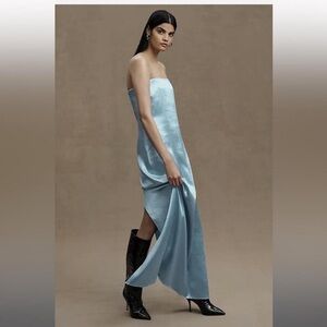 Anthropologie/Sachin & Babi Satin Iridescent Blue Strapless Gown